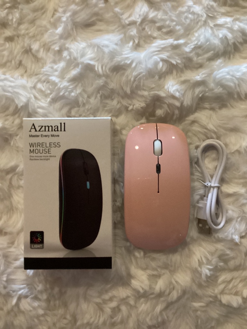 NEW Azmall Wireless Mouse, Baby Pink with Rainbow Backlight